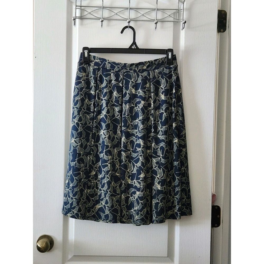 LulaRoe Women's‎ Madison Skirt bird print midi skirt Flare Style Blue Yellow M